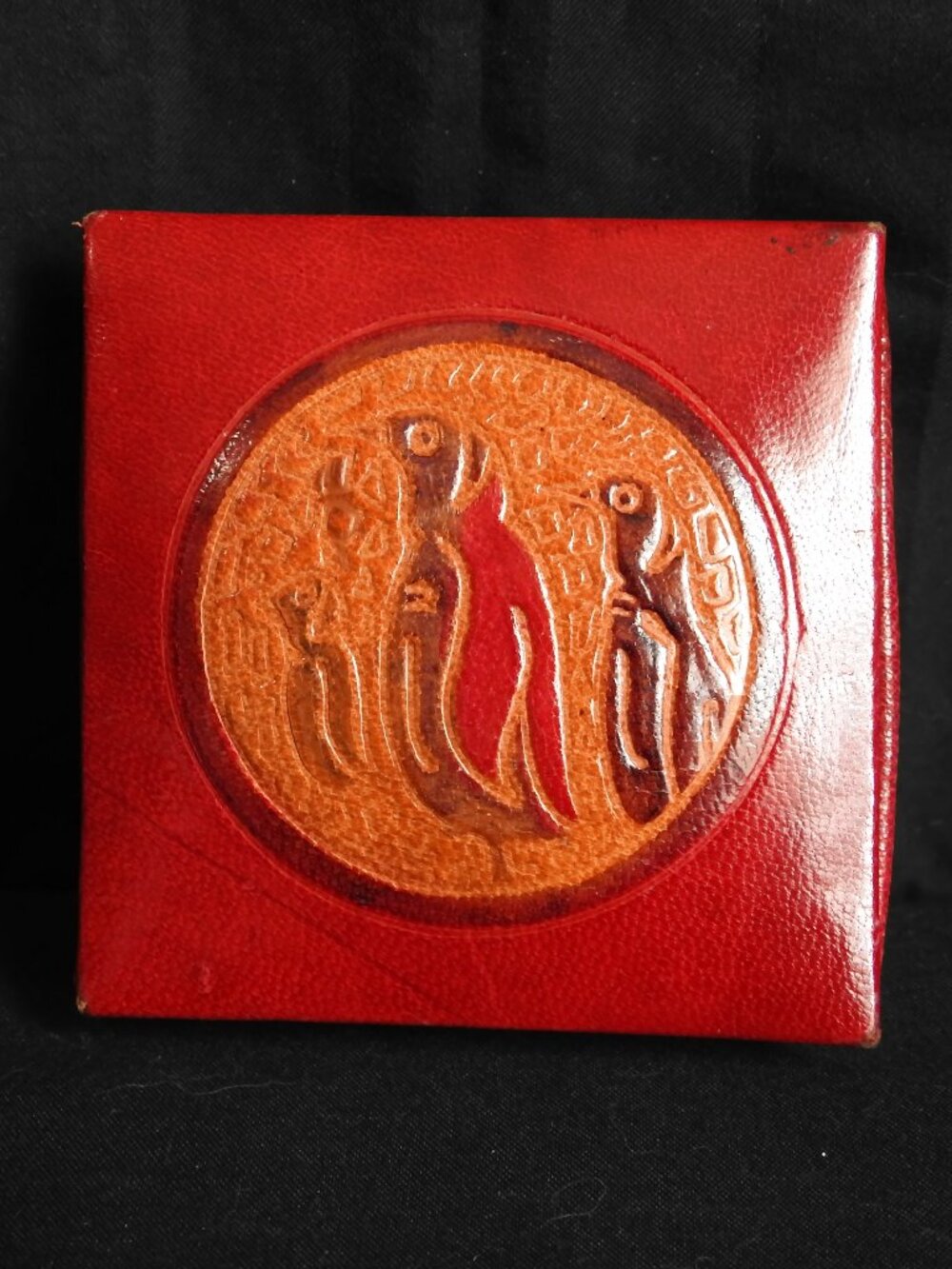 2/$15 Expandable Red Leather Coin Purse Embossed Design Penguin